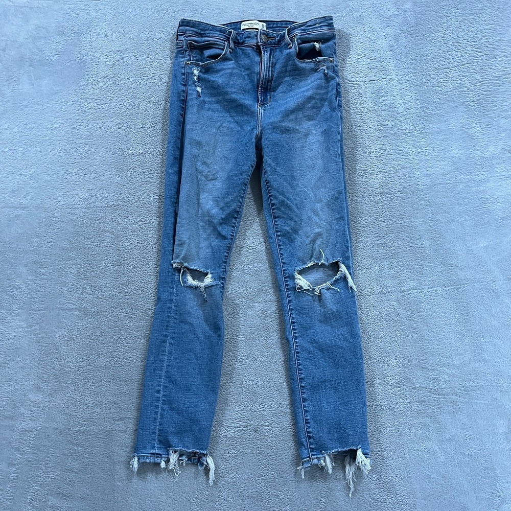 Abercrombie & Fitch Jeans Women 30/10 Super Skinny Ankle High Rise Raw Hem Blue